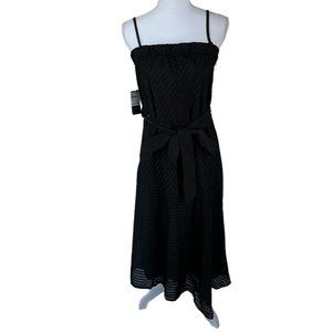 Rachel Rachel Roy Isla Black Striped Asymmetrical Midi Dress Small S